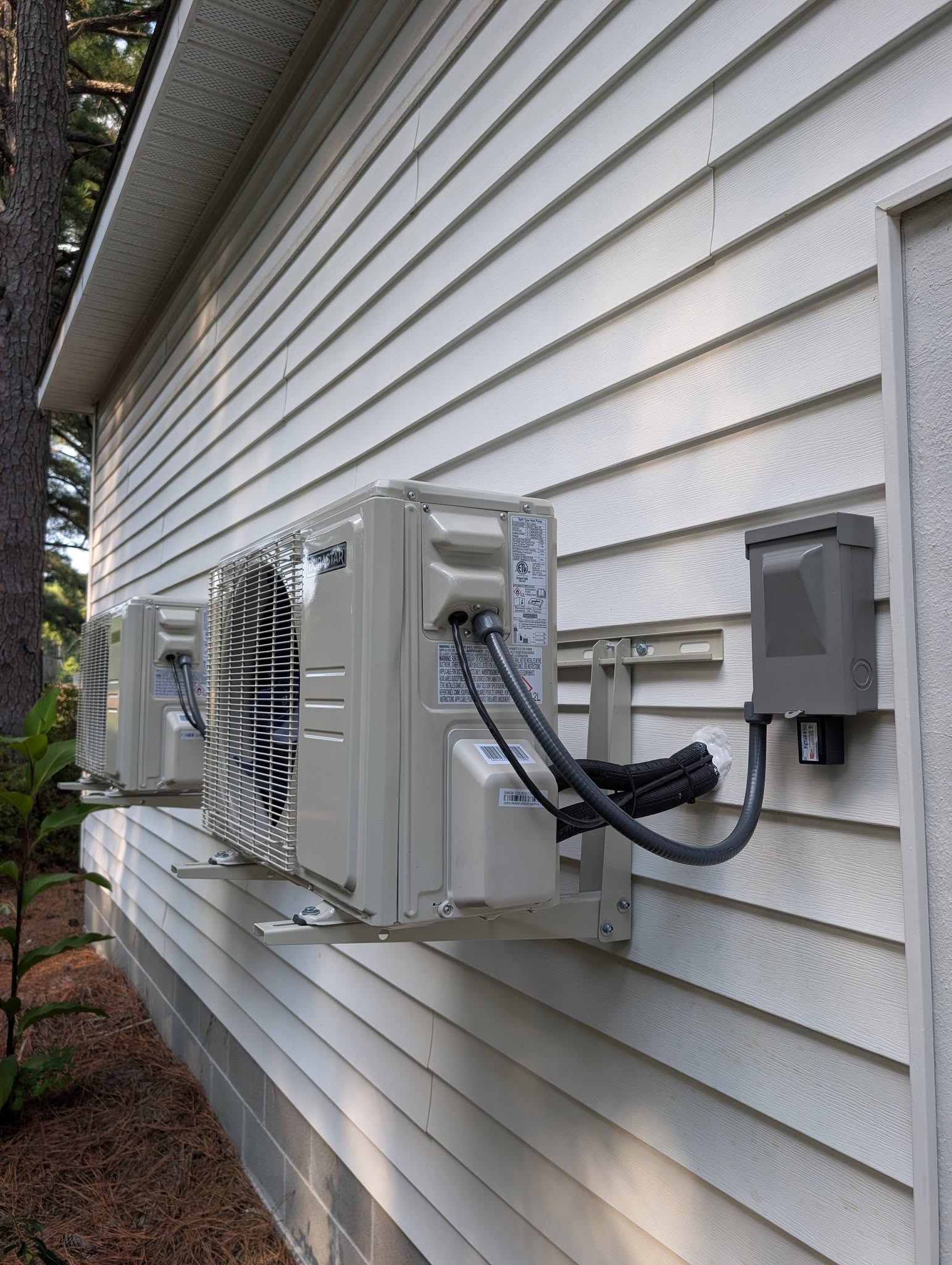 Outdoor Durastar ductless mini-split condensers installed by Leser's Heating and Air